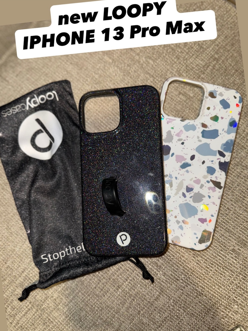 Loopy Case iPhone 13 Pro Max Black Glitter & White Terrazzo Phone Case Set